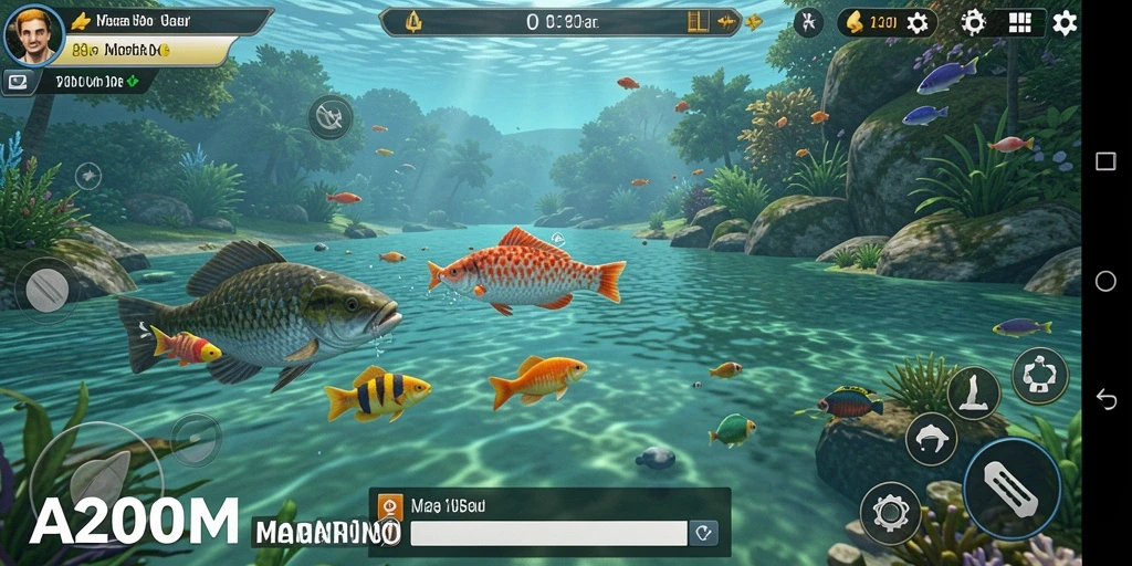Screenshot A200M menampilkan aktivitas memancing yang seru dan menarik.