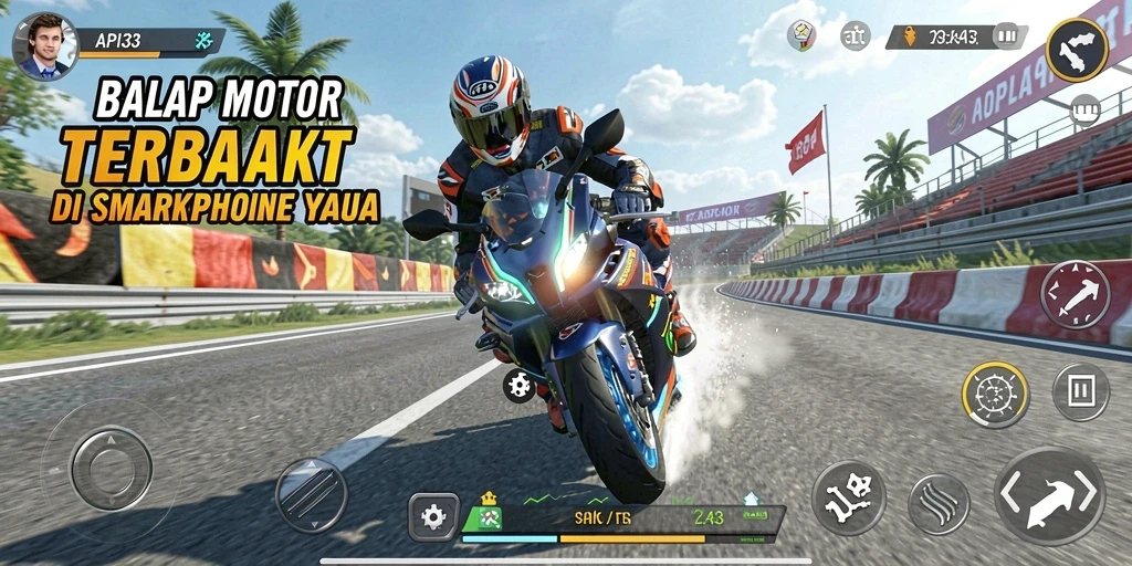 Tampilan gameplay seru dari API33 dengan balap motor yang menegangkan.