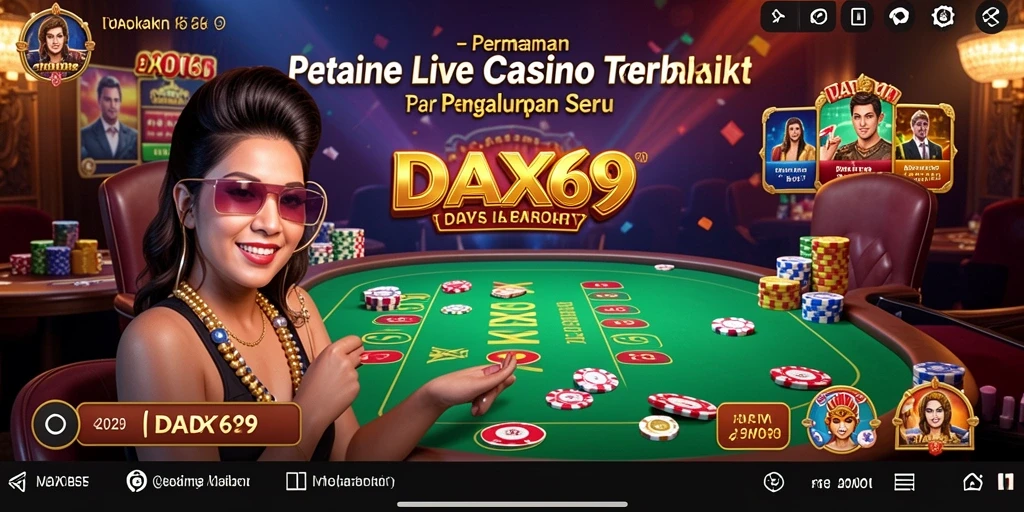 Tangkapan layar DAX69 menampilkan dealer langsung yang profesional dalam permainan kasino.