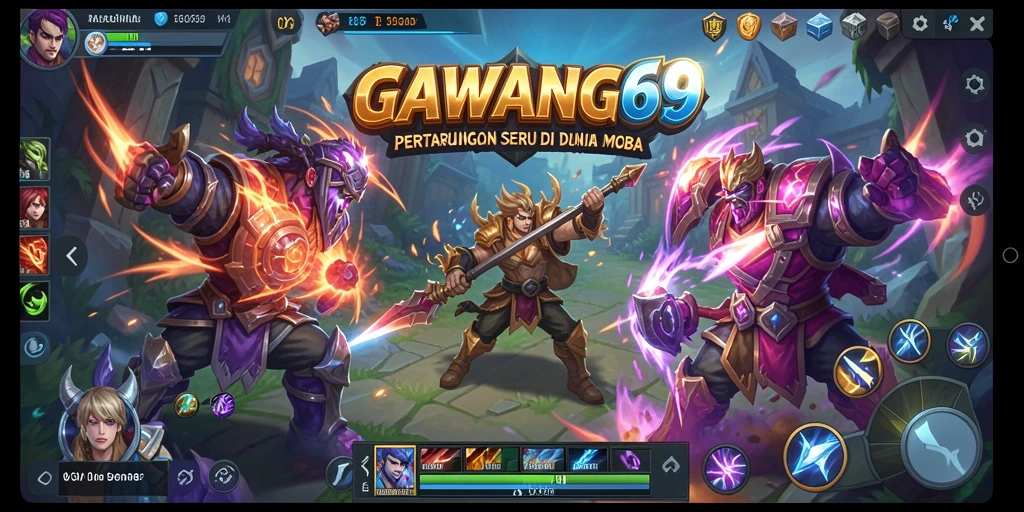 Tampilan seru gameplay MOBA GAWANG69 dengan pertarungan karakter.
