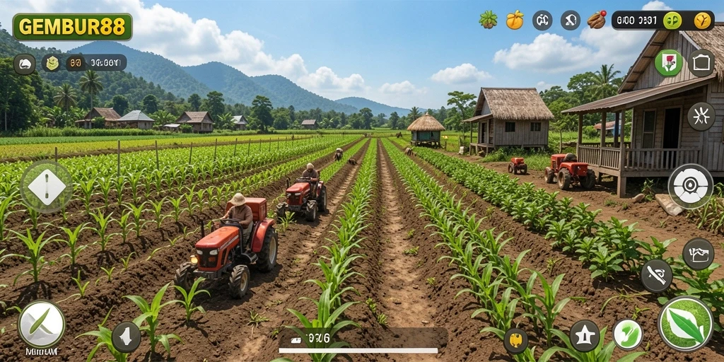 Screenshot yang menampilkan aktivitas bertani yang seru di GEMBUR88.