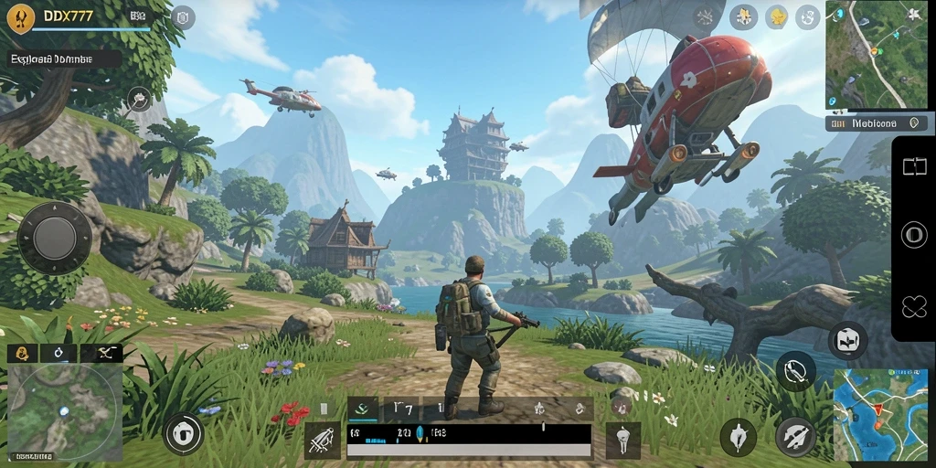 Screenshot gameplay IDX777 yang menunjukkan eksplorasi dunia terbuka.