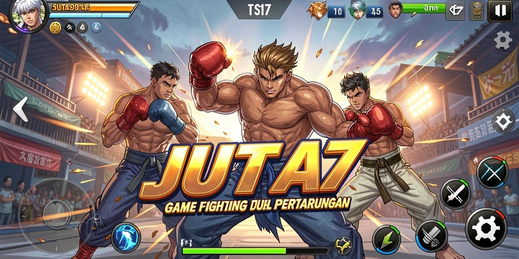 Screenshot utama JUTA7 menampilkan adegan pertarungan yang mendebarkan dan karakter yang sedang beraksi.