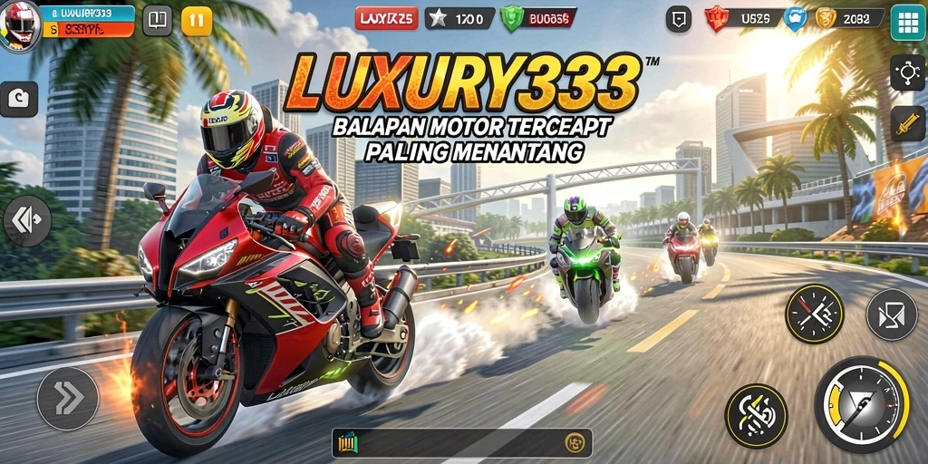 Tampilan gameplay LUXURY333 dengan balapan motor yang seru.