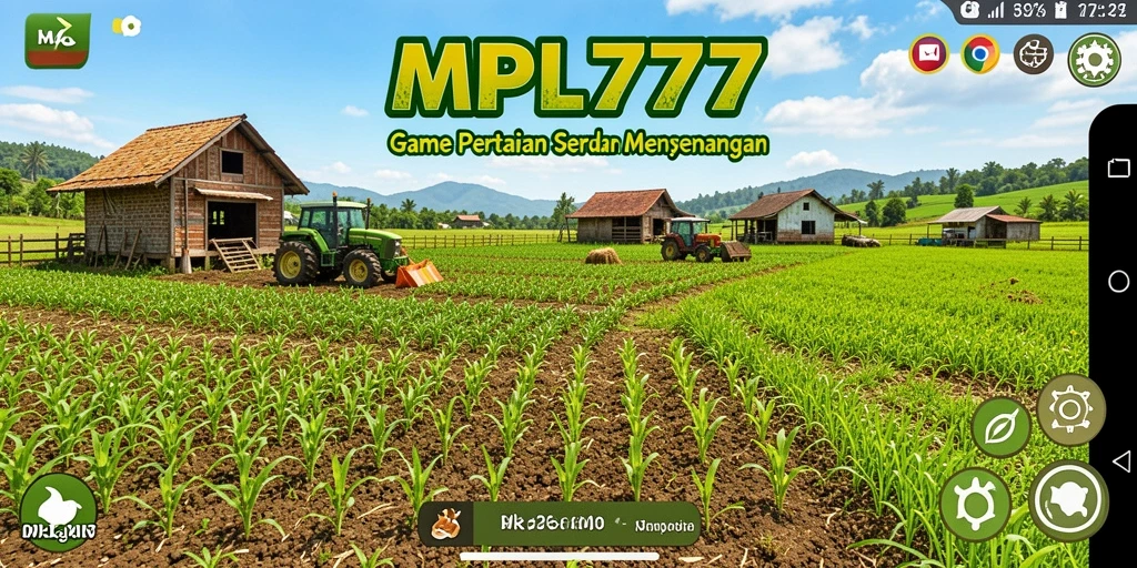 Tampilan screenshot MPL777 menampilkan kebun yang indah dan aktivitas bertani.