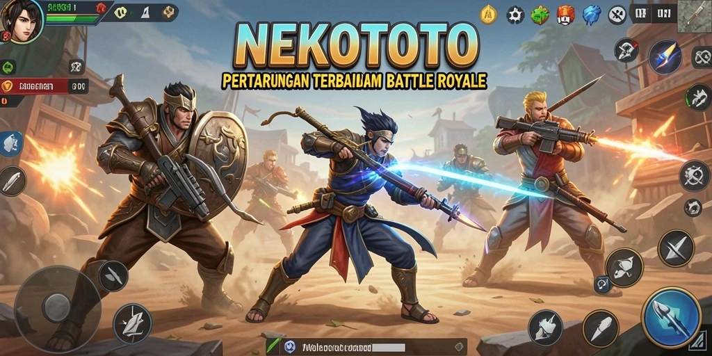 Screenshot NEKOTOTO menampilkan aksi seru dalam Battle Royale.