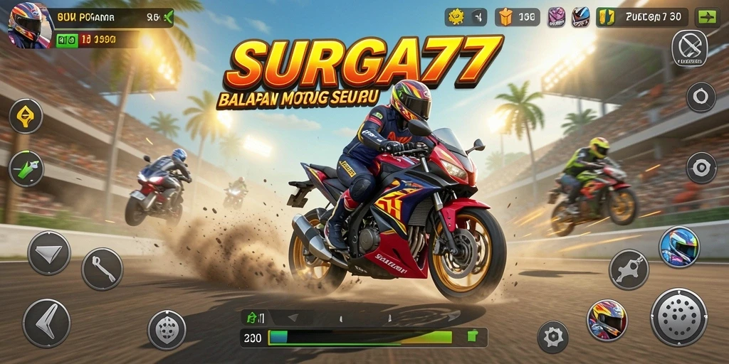 Tampilan gameplay balapan motor di SURGA77 yang seru.
