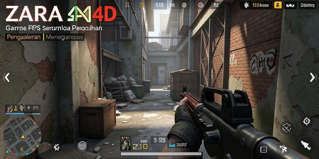 Screenshot ZARA4D menampilkan aksi menegangkan dalam mode FPS.